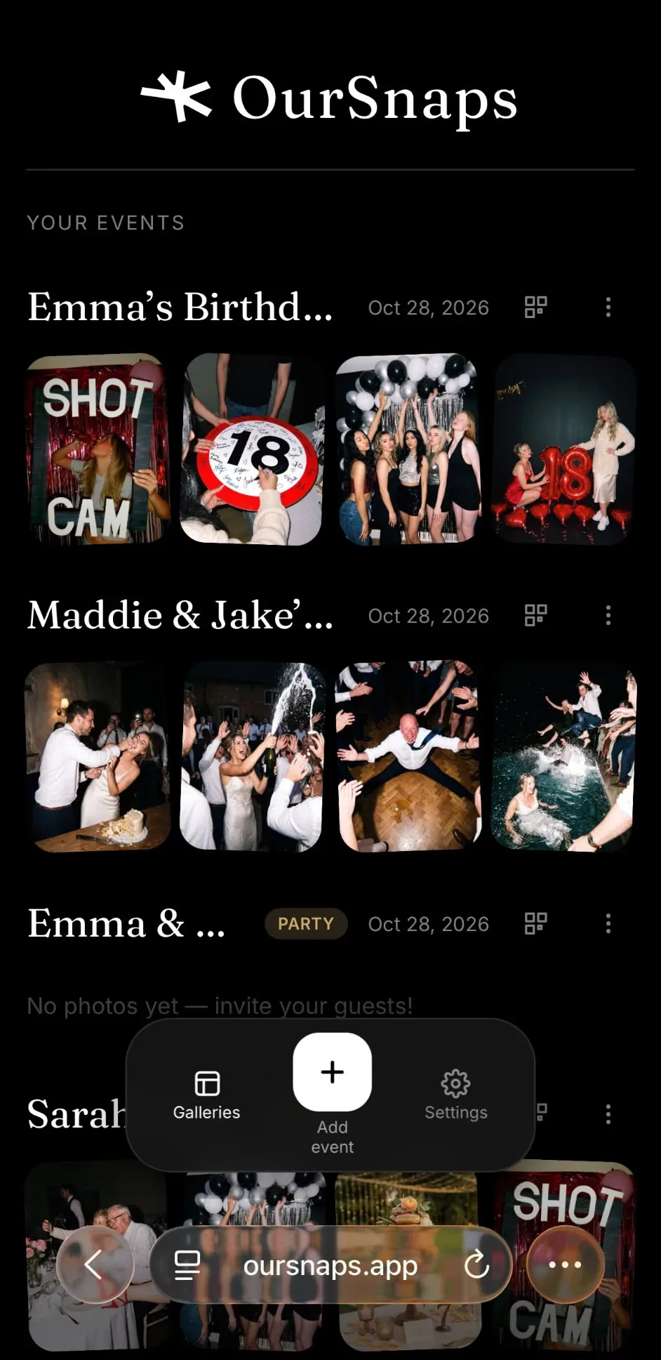 Photo preview in the OurSnaps app