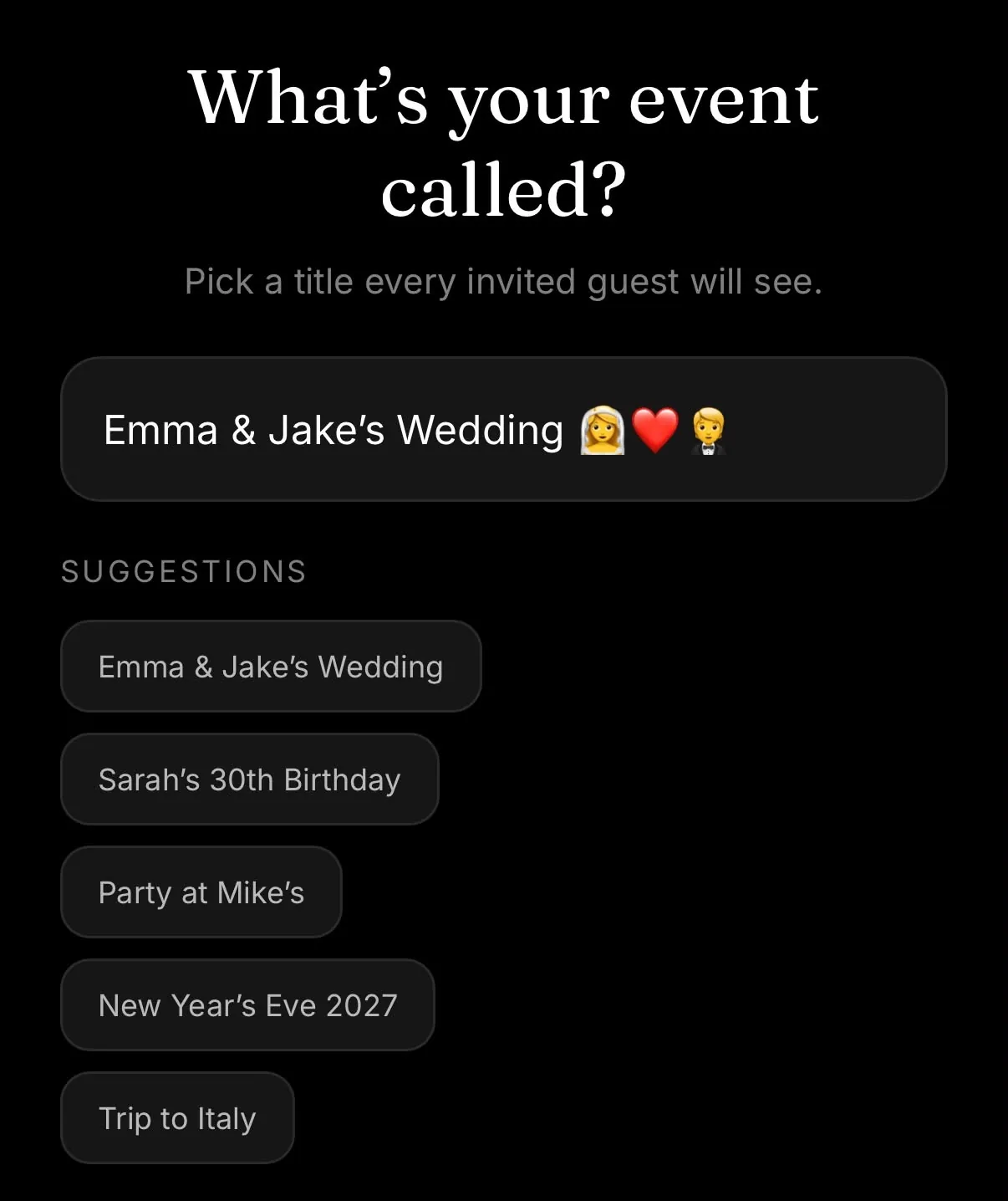 Creating an event in the OurSnaps app