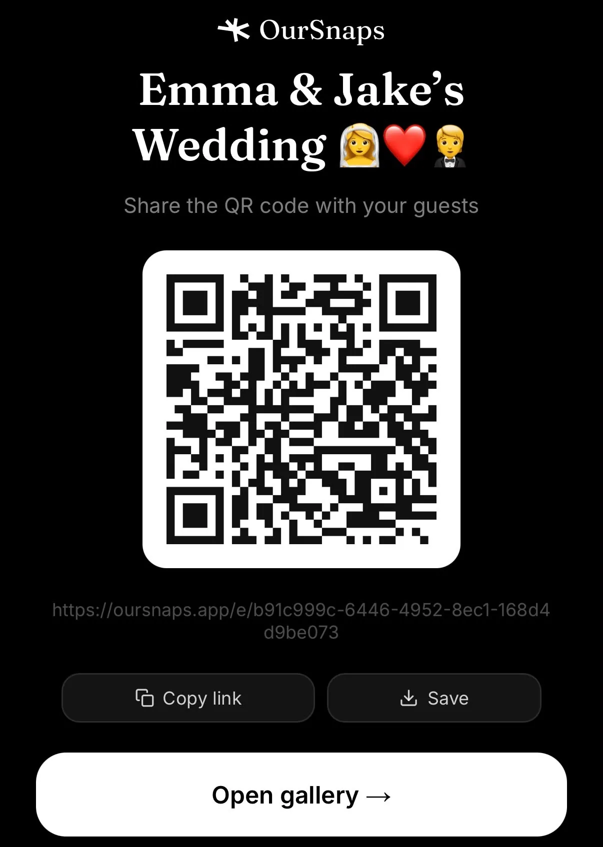 QR code and link for inviting guests